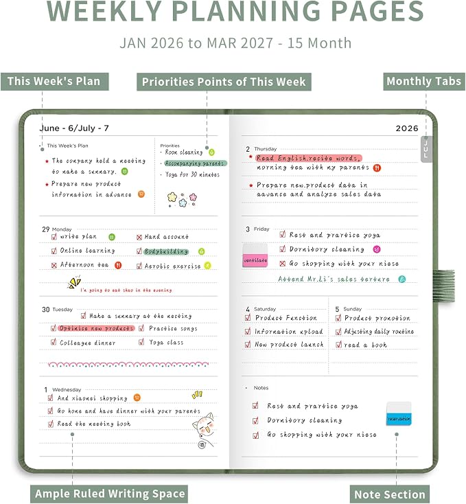 AHGXG Pocket Calendar 2026-2027, July 2026 - June 2027, Academic Planner, Weekly and Monthly, Small Size for Purse, Hardcover, 12-Month Tabs, for Women, School, 3.9"X 6.7" (Sage Green)