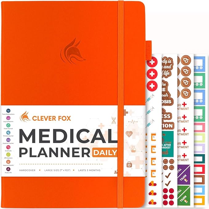 Clever Fox Medical Planner Daily – Health Diary Notebook, Wellness Journal & Self-Care Logbook, Lasts 3 Months, 7x10.5″ (Orange)