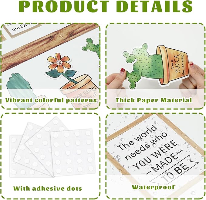 FYSUIMU 50Pcs Plant Bulletin Board Set Back to School Inspirational Plant Classroom Decoration Positive Paper Cutouts with Glue Points for School Office Classroom Library Chalkboard Wall Decor Supply