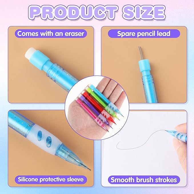 Mabor 10 PCS Mini Mechanical Pencils 0.7mm Automatic With Eraser for High School Students - Office Supplies for Writing & Drawing