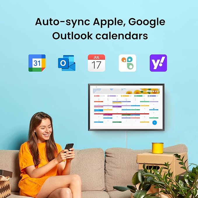 Apolosign 15.6-inch Digital Calendar : Dual Mode Smart Wall Planner, No Subscription, Install Apps, Sync Calendars, Electronic Touchscreen Interactive Display for Family Schedules, Chore Chart - with Stand (Black)