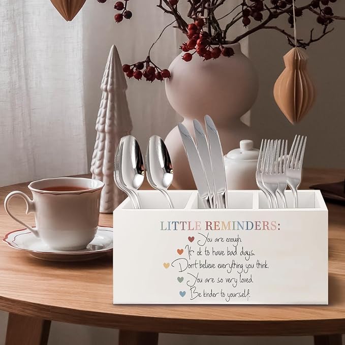 Little Reminders Mental Health Wooden Pen Pencil Holder for Office Desk Accessories, Therapist Gifts, Mental Health Positive Affirmations Makeup Brush Toothbrush Holder Organizer