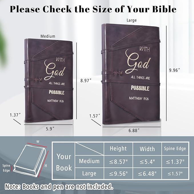 LParkin Elegant PU Leather Bible Case for Men and Women - Versatile Bible Cover with Adjustable Strap, Perfect Christian Gifts, with God All Things are Possible - Large