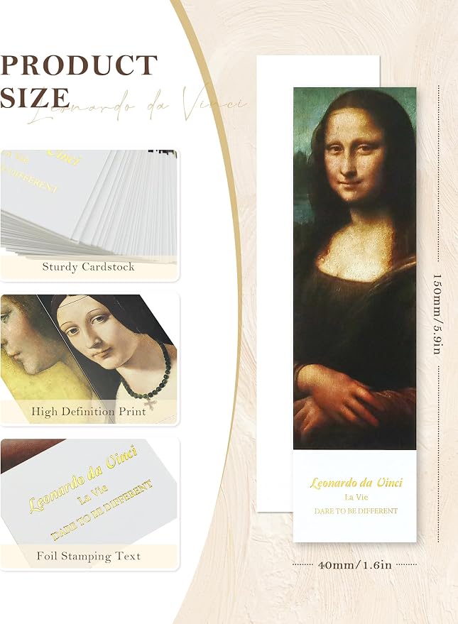 30 Pcs Paper Bookmarks, da Vinci Art Works Bookmark Bulk for Book Lovers, Aesthetic Bookmarks Set for Women Men