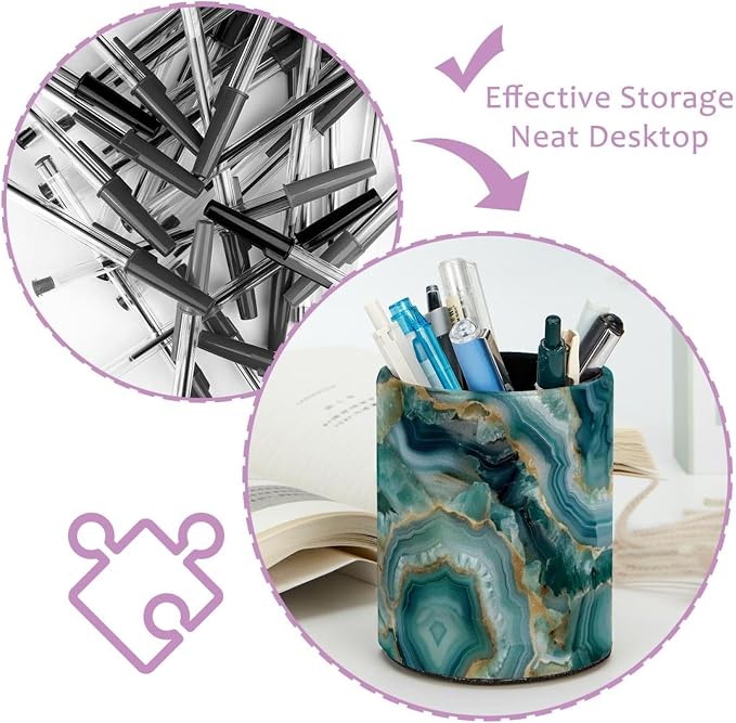 Pencil Holder for Desk, Teal Agate Pen Holder Organizer, Large Capacity Pen Holder Makeup Brush Holders Desktop Office Supplies Storage Organizer