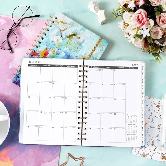 2026-2028 Monthly Planner/Calendar - 3 Year Monthly Planner 2026-2028, January 2026 - December 2028, 6.3" x 8.4", 36-Month Calendar with Tabs, 29 Notes Pages, Hardcover, Inner Pocket - Oil Painting