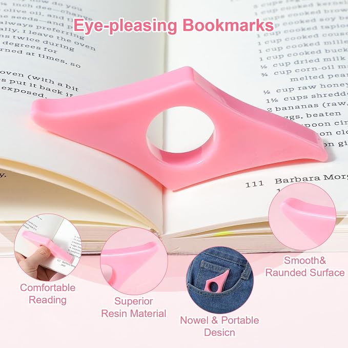 Nogeqi 4 Pack Thumb Book Page Holder, Acrylic Page Holders for Reading, Book Opener Holder Reading Gifts Accessories for Readers Readinglovers Student Teacher Gifts(4 Colors)