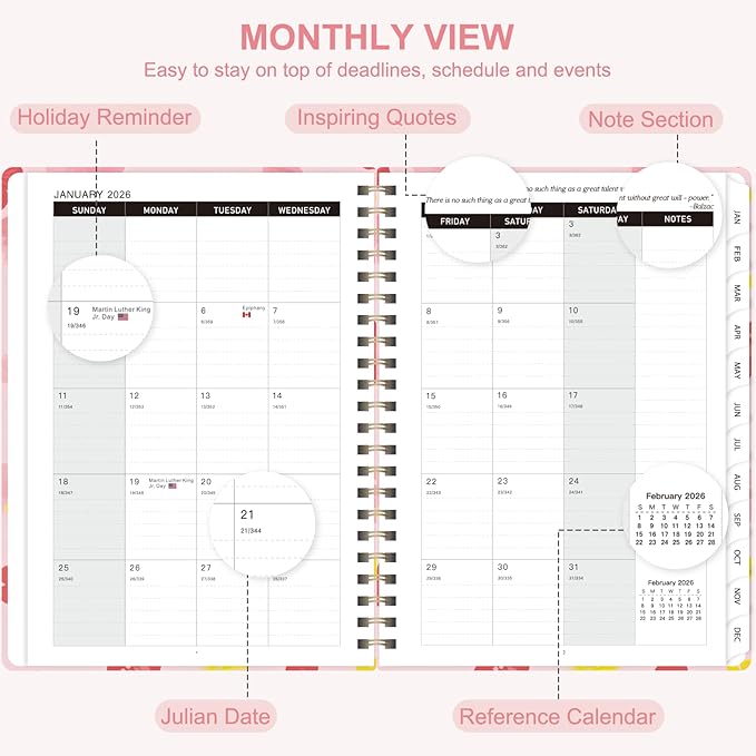 2026 Planner, Weekly and Monthly Calendar Planning Book, Jan 2026 - Dec 2026, Academic Agenda Planner for School Supplies and Office Desk Accessories - A5 (6.3" x 8.5")