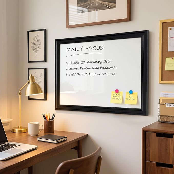 White Board for Wall, 24''x18'' Magnetic Dry Erase Board, Decorative Whiteboard with Black Wooden Frame, Hanging Writing Board for Home Office School Dorm
