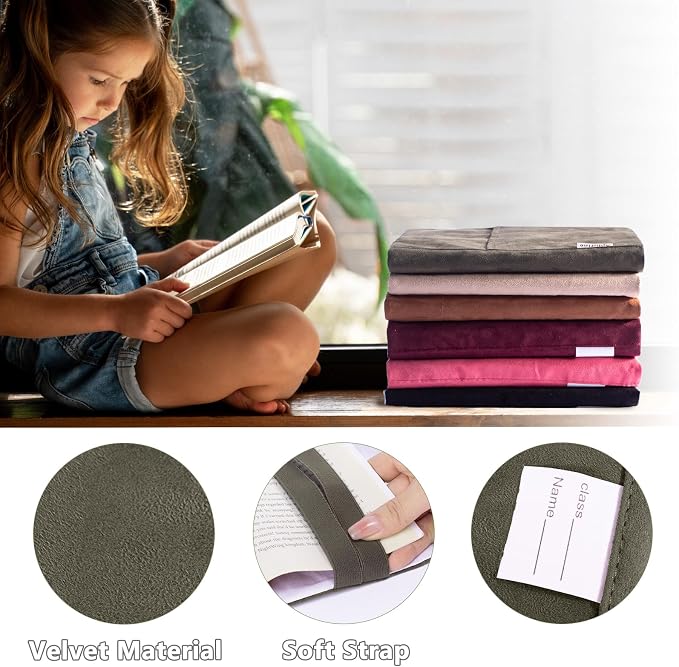 APLUFINE Velvet Book Cover for Paperbacks, Reusable Fabric Book Cover with Pockets, Adjustable Book Protector for Softcover Books, Journals & Bibles