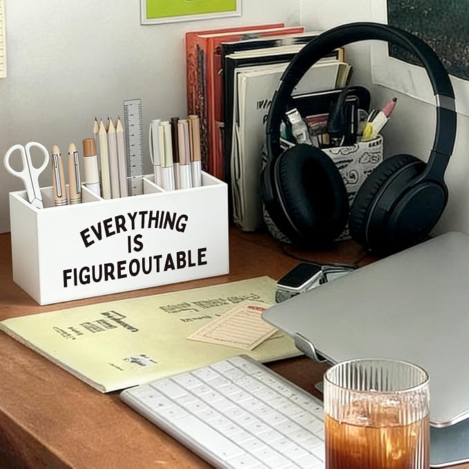Inspirational Pen Pencil Holder for Desk, Inspirational Gifts for Women Men, Motivational Wooden Box Sign Decorations for Home Office Workplace Desk Tabletop