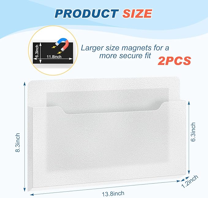 Feifeiya 2 Pcs Magnetic File Folder Wall Hanging Holder Large Pocket Paper Magazine Mail Organizer for Refrigerator Classroom Locker Whiteboard