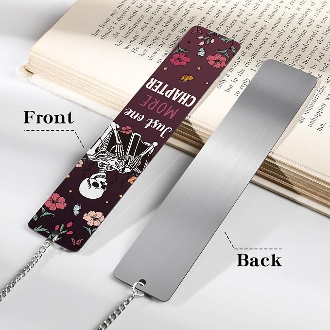 Dark Romance Metal Bookmarks - Inspirational Funny Book Mark for Reading Women Just One More Chapter Skeletonl Page Maker Personalized Merch for Halloween Bookish Reader School Accessories