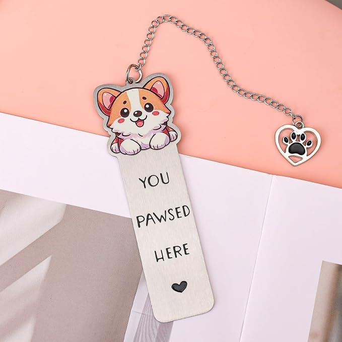 Dog Book Markers, Zinc Alloy You Pawsed Here Bookmark Cute Dog Mom Gifts Funny Reading Accessory for Men Women (Corgi)