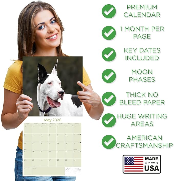 Great Dane Calendar 2026 – 16-Month Dog Breed Wall Calendar by MegaCalendars – Large Daily Blocks, Thick No-Bleed Paper, Made in USA