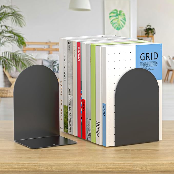 Bookend 6 Pieces, Metal Round Bookends for Shelves, Book Ends to Hold Books for Desk, Book Stopper for Home Office