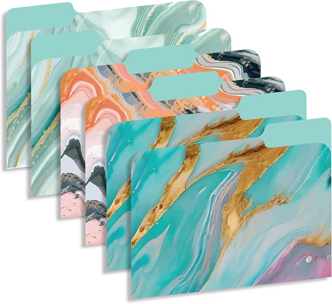 Decorative File Folders 1/3 Cut Tab, 12 Pack Marble Design, Heavyweight Laminated Letter Size (9.5” x 11.5”), Stylish Fashion File Folders for Home, Office & School Organization (Marble)