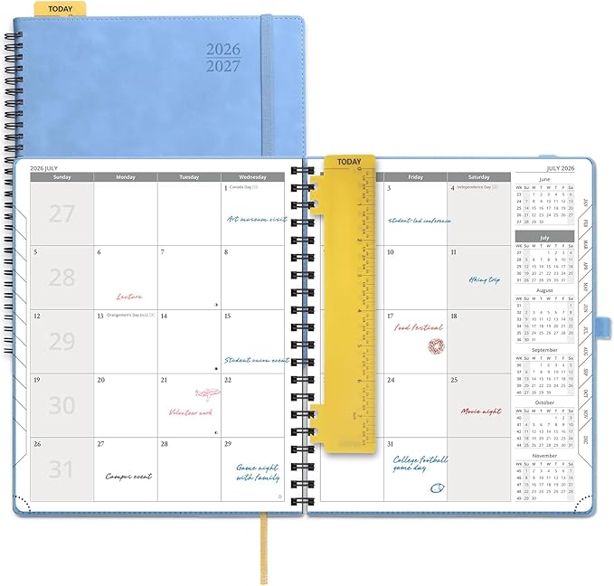POPRUN 2026-2027 Monthly Planner, Large 8.5" x 10.5", 18 Month Calendar (July 2026 to December 2027) with Expense Tracker, Notes Pages, Sprial Bound, Leather Softcover - Cerulean Blue