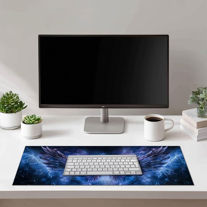 HOMETITUTE Mouse Pad Blue Wing Lightning XL Large Desk Mat 31.5 x 11.8 Inch Extended Gaming Mousepad Keyboard Mat Computer Desk Pad Waterproof Non Slip Office Mouse Pads for Desktop Accessories