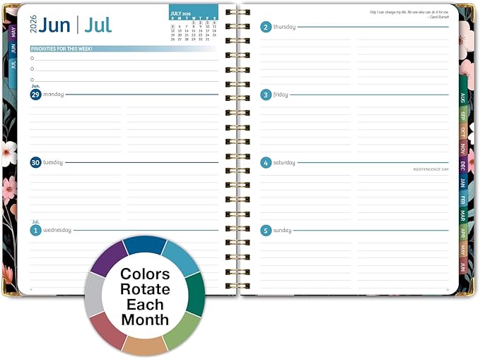 HARDCOVER Academic Year 2026-2027 Planner: 14 Months (May 2026 Through June 2027) 8.5"x 11" Daily Weekly Monthly Planner Yearly Agenda. Bookmark, Pocket Folder and Sticky Note Set (Black Floral Pink)
