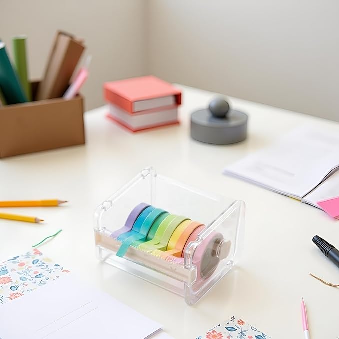 Transparent Visible Washi Packaging Tape Dispenser Cutter Roll Tape Holder Organizer Desktop Office Tape Holder DIY Sticker Roll Tape Cutter Holder Storage Tape Cutting Tape, Adhesives and Fasteners