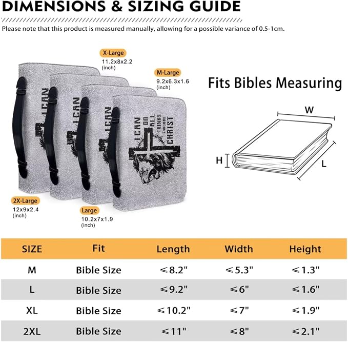 Vintage Cross and Lion Bible Case with Bookmark Waterproof Bible Cover Case for Women Lightweight Bible Bag with Handle Pockets Church Book Bag Grey