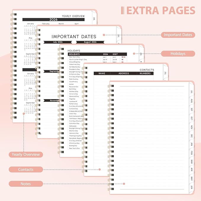 Academic Planner 2026-2027, Weekly and Monthly Agenda Planner, Daily Calendar Planning Notebook (July 2026 - June 2032), School Teacher Student Supplies, Pink