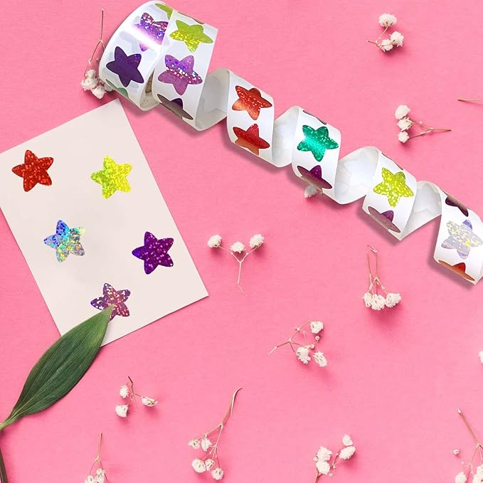 1000 PCS Incentive Stickers Glitter Star Stickers, Reward Self Adhesive Stickers Envelope Birthday Party Decoration Wedding School Classroom Teacher Supplies