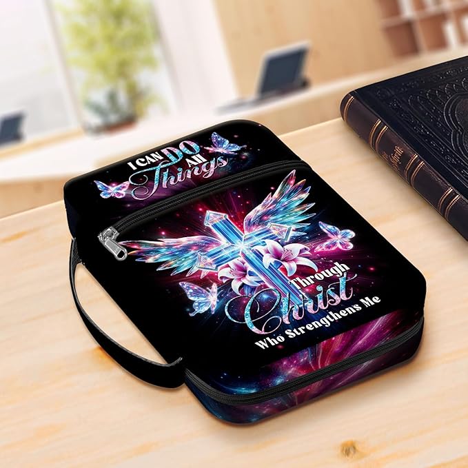 Bible Cover with Handles, Zippered Bible Carrying Case for Women and Girls, Bible Bag Portable, Covers for Bible, Gifts for Christmas Christian