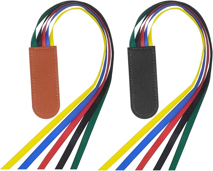 2Pcs Bible Ribbons Bookmarks, Christian Bookmarks Tassels, Artificial Leather Book Marks with Colorful Ribbon, Book Accessories for Reader Easter Gift, Bible Accessories Women (Brown+Black)