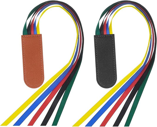 2Pcs Bible Ribbons Bookmarks, Christian Bookmarks Tassels, Artificial Leather Book Marks with Colorful Ribbon, Book Accessories for Reader Easter Gift, Bible Accessories Women (Brown+Black)