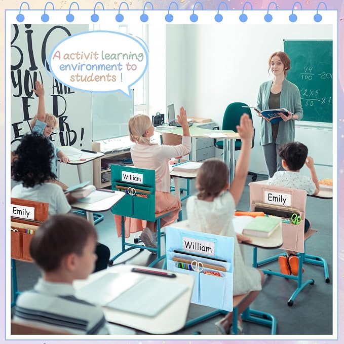 gisgfim 24 Pcs Small Chair Pockets for Classroom 13 x 14 Inch Bag with Name Tag Multi Pockets Chairsback Pouch Organizer for Student Kindergarten Elementary Daycare (Light Boho)