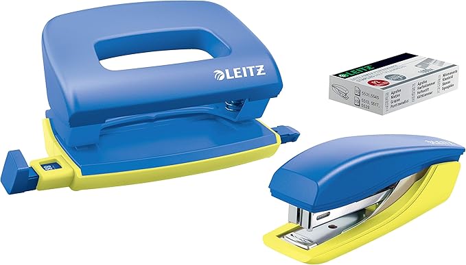 Leitz Mini Stapler & Hole Punch Set, Staple or Punch up to 10 Sheets, Includes Staples, Urban Chic Range, Blue, 55996032