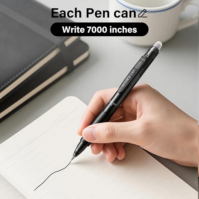 EUSOAR Black Erasable Pens, 24 Pack Eraser Pen Fine Point (0.5mm) Comfortable Grip, Retractable Gel Ink Pens Clicker Make Mistakes Disappear for Scheduling Appointments Planner Sketching