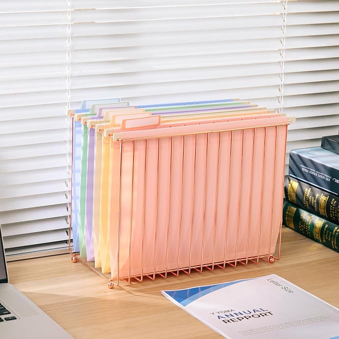 Y YOMA Plastic Hanging File Folders, Letter Size, 1” Expansion, 24 Pack Reinforced Hanging Folders with Tabs Transparent Waterproof for Filing Cabinet Bulky Files Home Office, Dopamine Color