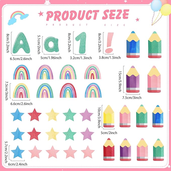 Kosiz Colorful Watercolor Bulletin Board Decoration Set 118 ft Scalloped Bulletin Board Borders Classroom Poster Border Trim with 257 Pcs Letter Number Symbol Cutout for School Decor