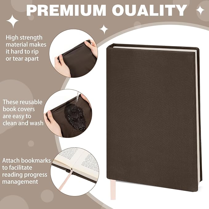 Gilprop 6 Pack Stretchable Book Covers 6-9 Inch Colored Fabric Reusable Book Protector Sleeve for Hardcovers Textbook Protection Supplies(Brown)