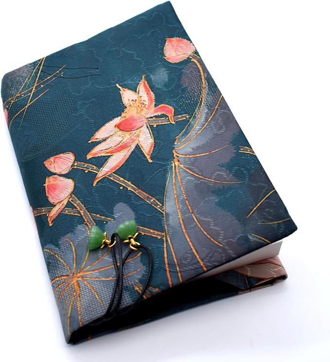 BLBMH A6 Book Cover 4x6 | Non-Stretch Fabric Sleeve with Bookmark | Handmade Washable Protector for Paperback Bible Journal Notebook | Gift for Women Readers - Lotus
