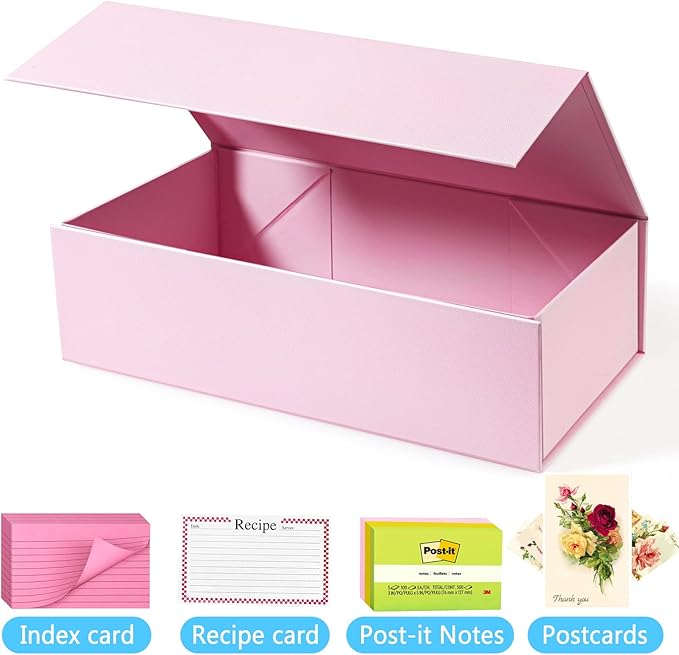 Harhana 3x5 Index Card Holder Pink Card File Box Organizer, Hold 1200 3x5-Inch Flash Cards- 1 Pack Pink