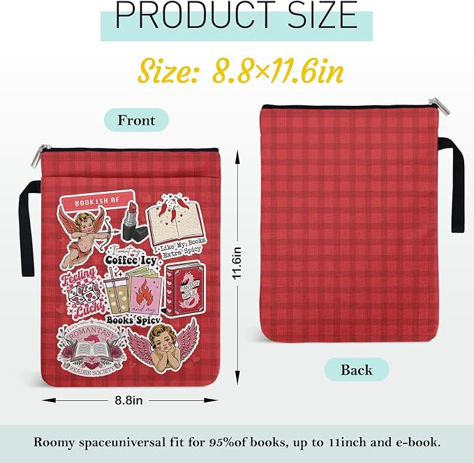 Y2K Book Sleeve Pouch Gifts for Women, Red Checkered Collage Style Book Covers for Paperbacks, Reading Accessories for Friends Book Lovers Reader Bookish Group Club with Pocket Handle
