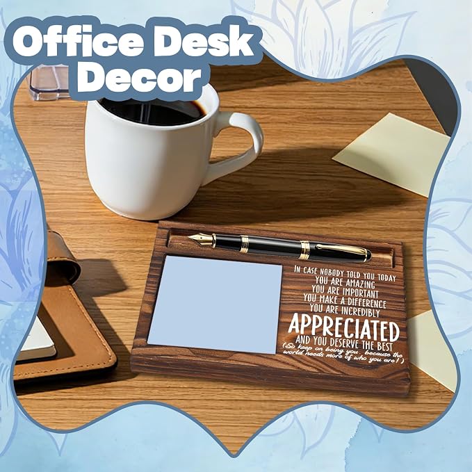 FOUGSTA Appreciation Gifts for Women, New Job Gifts for Women, Inspirational Office Decor Gift for Woman,Wooden Notepad Pen Holder With Inspirational Quotes,16.5 x 12 x 1.5 cm,XXN3