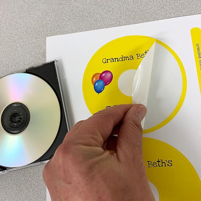 CD/DVD Label Full Face | Qty 100 Disc, 400 Spine | 50 Sheets Total | Photo Gloss Finish | Easy to Peel | Compatible with Inkjet Printer & Word Template 5931/8942 | Blank Labels