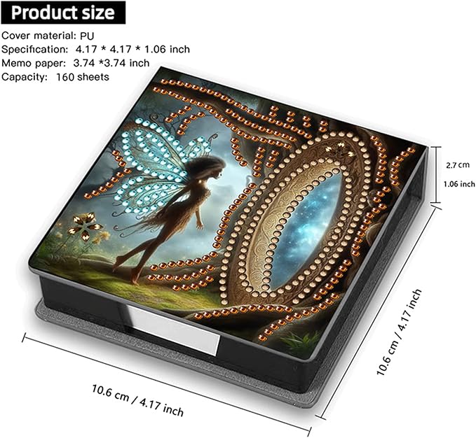 Elf Diamonds Painting Kit Note Box,Girl Memo Paper Storage Box Diamond Art,Sticky Note Holder Diamond Art,Diamond Painting Memo Pad For Office Desk. (Elf)