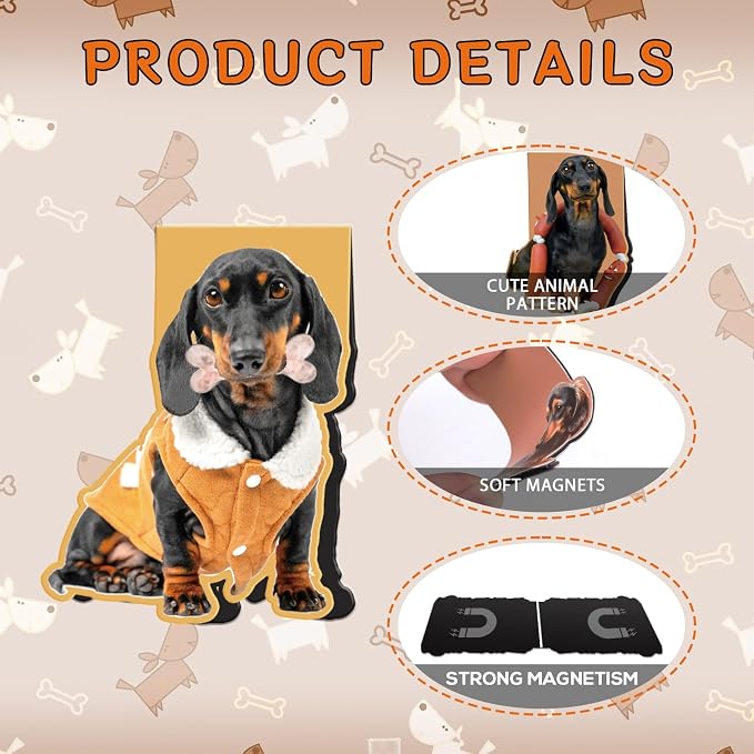 Wxiben Dachshund Magnetic Bookmark Gifts - 8 Pcs Sausage Pet Dogs Magnetic Bookmarks Dog Book Mark Magnets Page Marker Clip Gift for Dachshund Lovers Students Teacher School Reading Book Marks