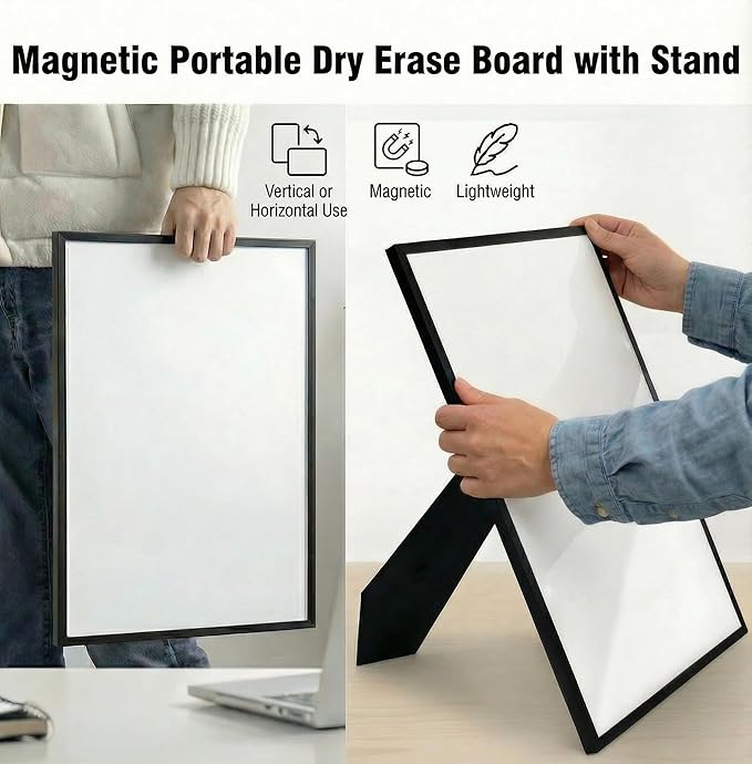 12x16 Magnetic Whiteboard with Stand – Includes Weekly & Monthly Planner Sheets – Desktop Dry Erase Board with Black Frame, 3 Markers, Eraser, Magnets & Wall Mount Kit