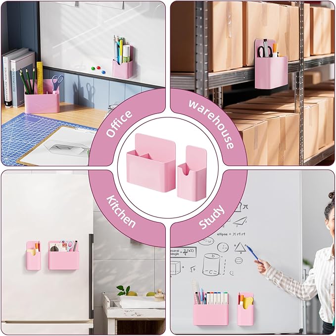 Marbrasse Magnetic Dry Erase Marker Holder,Pen and Eraser Holder for Whiteboard，Magnet Pencil Cup Utility Storage Organizer for Office, Refrigerator, Locker and Metal Cabinets (Pink)