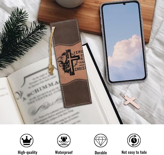 Bookmark 2 PCS Leather Bookmarks for Women, Men, Book Lovers, Page Markers for Students Teachers Reading Cross Lion Personalized Bookmark