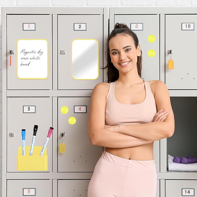 Denylo pro Magnetic Locker Accessories Kit Back to School Essentials Locker Organizer Supplies Includes Whiteboard Mirror Storage Box Dry Erase Marker and More for Back to School Essentials，Yellow