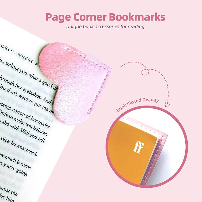 Leather Heart Bookmarks, Cute Handmade Page Corner Book Markers, Reading Gifts for Women, Lovers, Kids, Teachers, Friends, Readers, Book Accessories for School Office Home Supplies(8PC-Iridescent)
