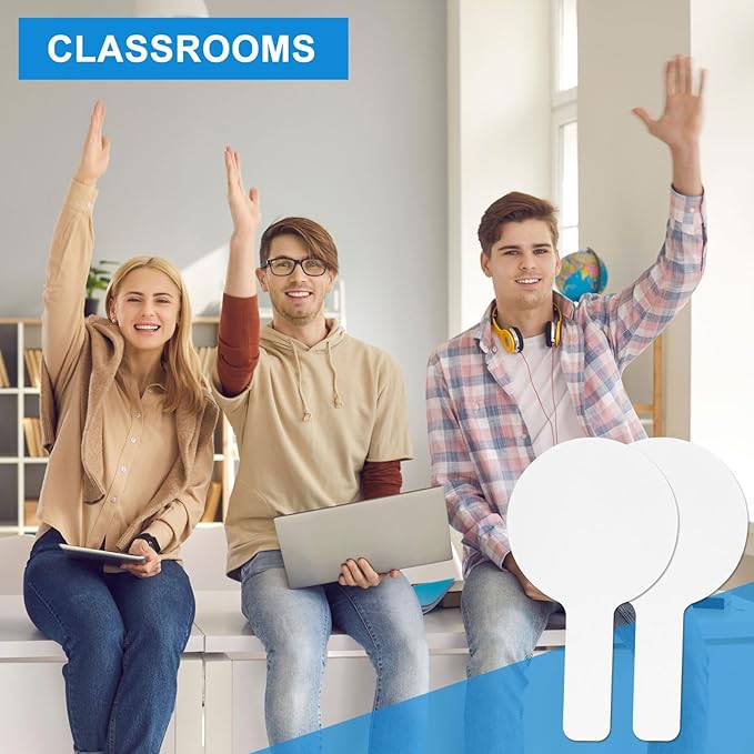 PATIKIL 9x5in Thickened Dry Erase Paddles, 100Pcs Handheld Double Side Circle Answer Paddle Dry Erase Boards for Voting Game Teaching Classroom Office Party